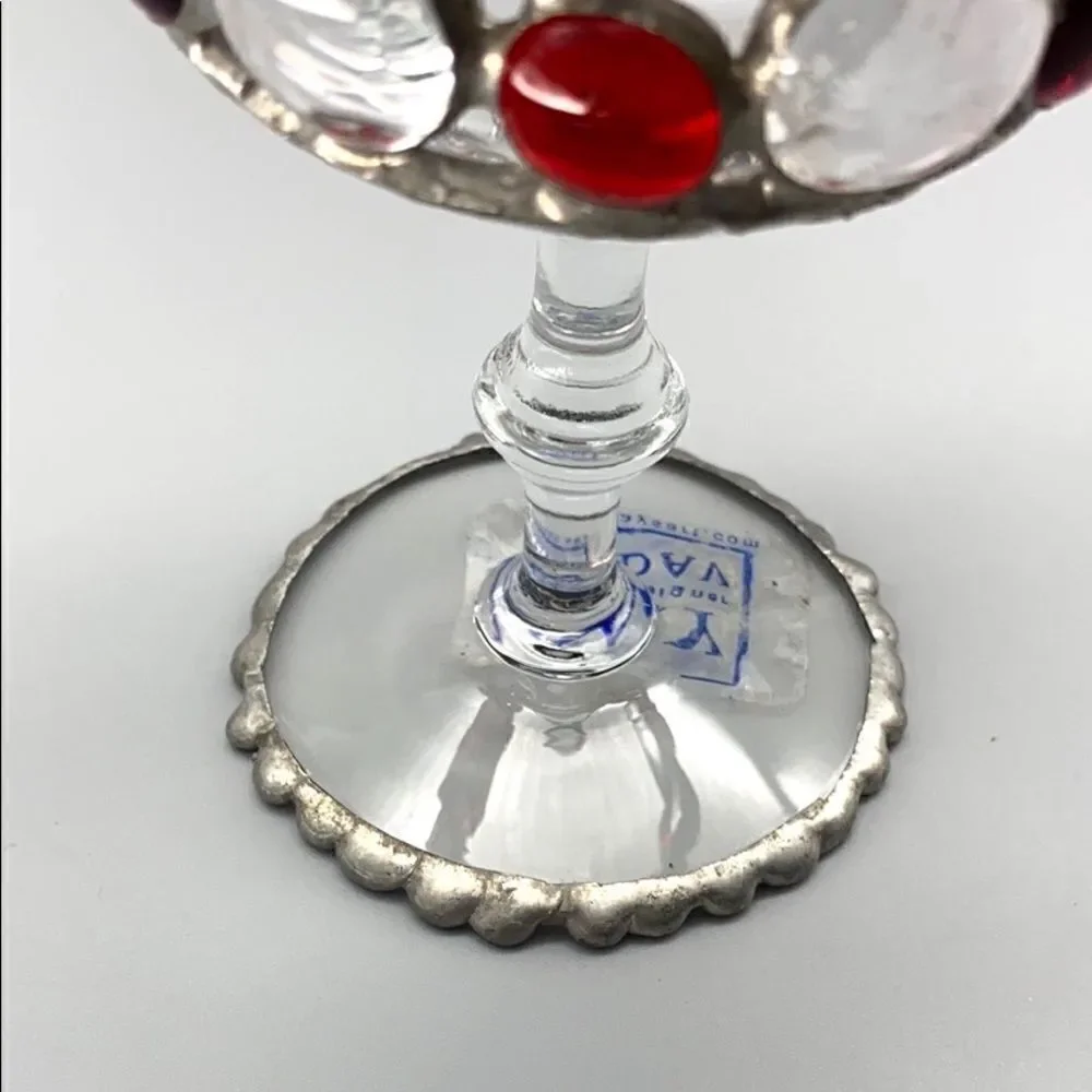 May Nadav Mosaic Art Glass Pedestal Votive Holder Decorative Bowl Red Clear